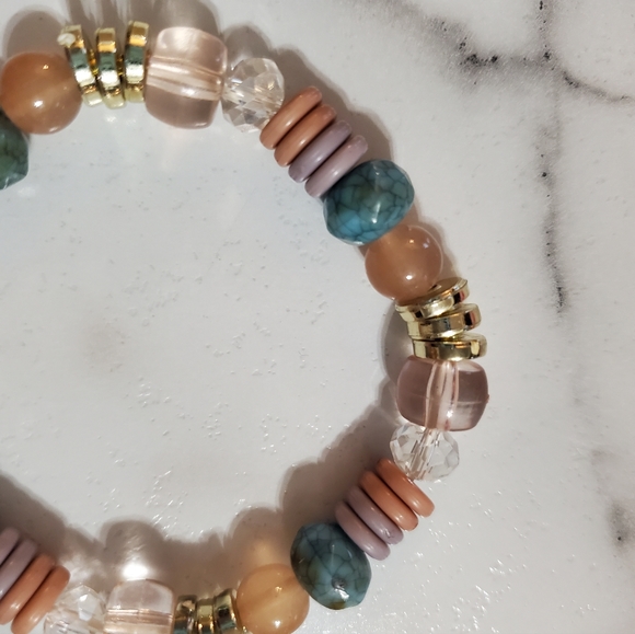 Multi-color beads gold tone Tree of Life Charm Stretch Bracelet - Picture 6 of 11